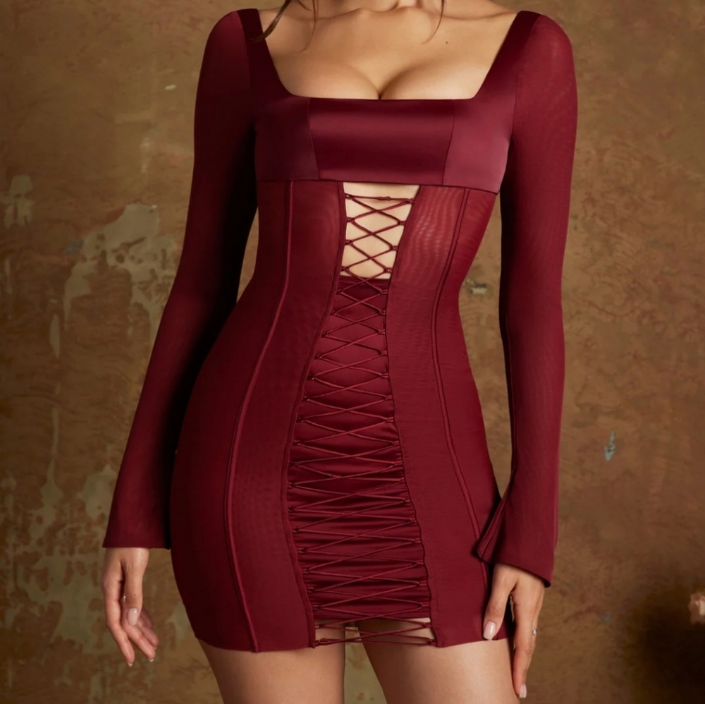 Size 2 Lace Up Mini Dress in Wine